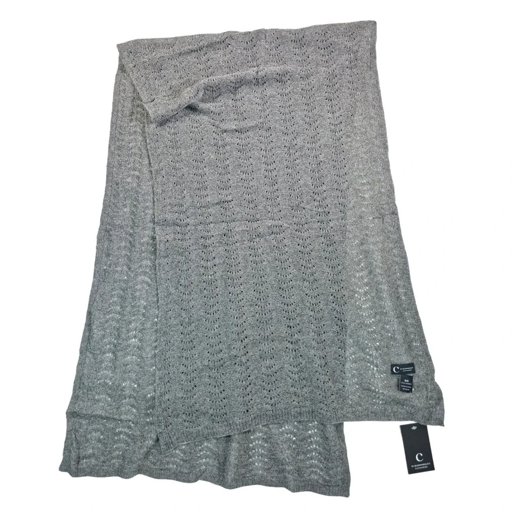 C by Bloomingdale's Women Cashmere Wrap O/S Charcoal Pointelle Scarf Cozy Winter